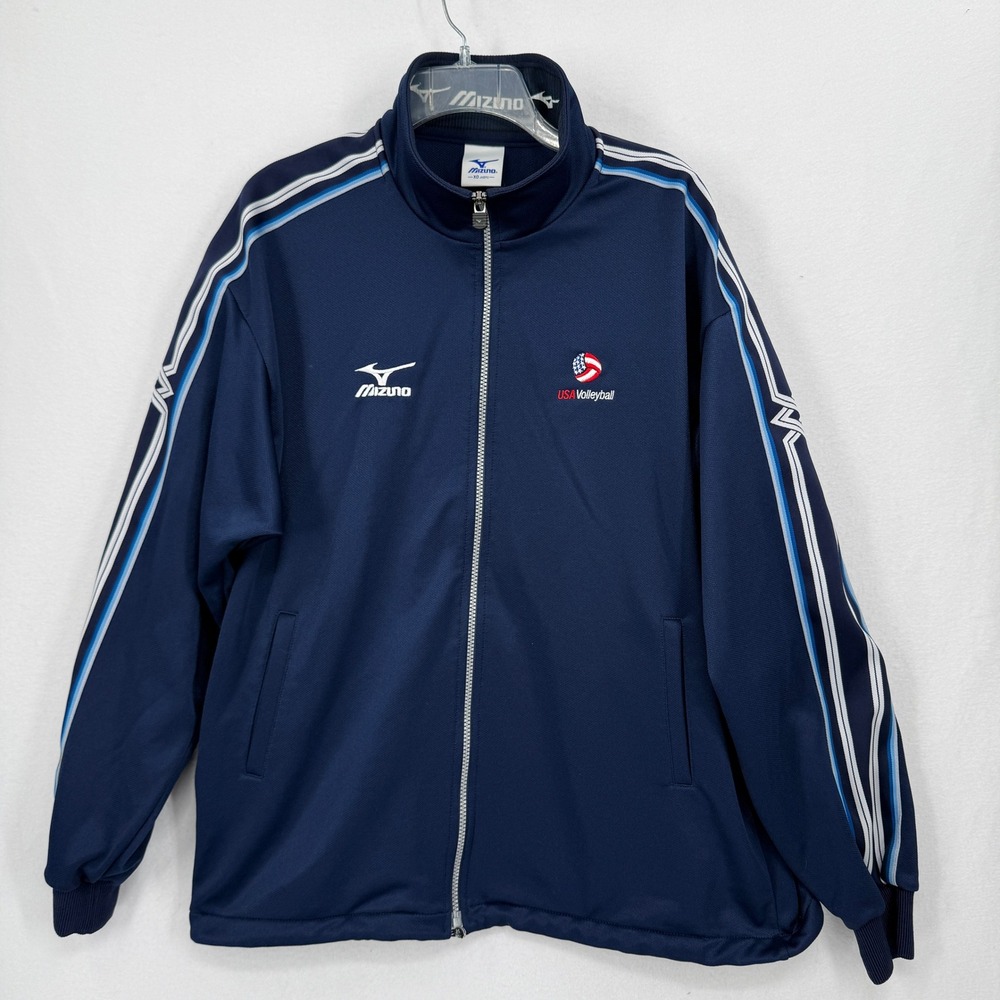 Mizuno Track Jacket Mens XL Blue USA Volleyball Full Zip Embroidered Japan Made